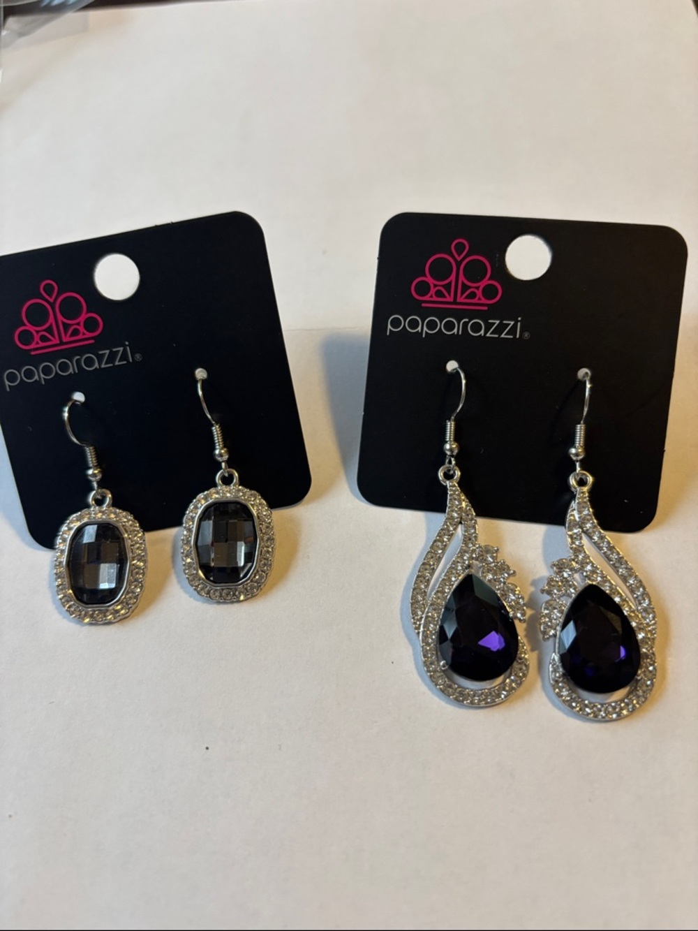 paparazzi Silver Earrings with Purple and Clear Accents - Two Pair Set